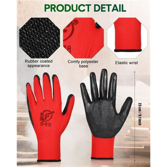 24 Pairs Gardening Gloves Rubber Coated Gloves For Safety Work Construction - Picture 2 of 7